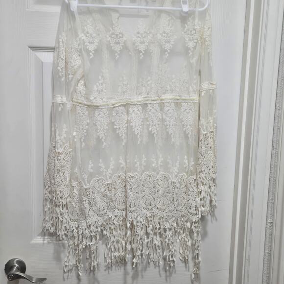 Boston Proper Lace Mesh Embroidered Duster Cardigan Small - Picture 13 of 13